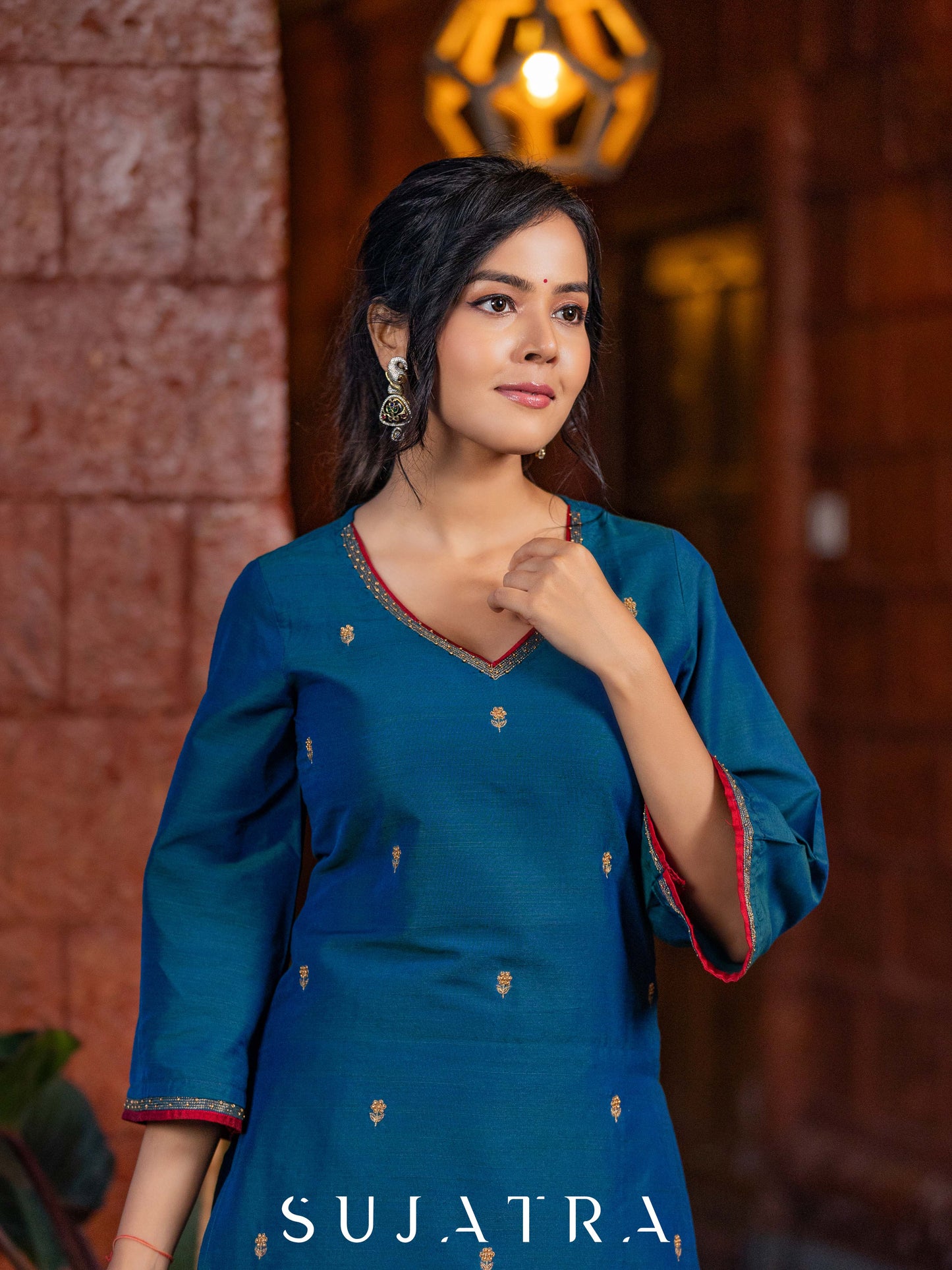 Noor - e - Neel Delicate Hand Embroidered Cotton Silk Kurta