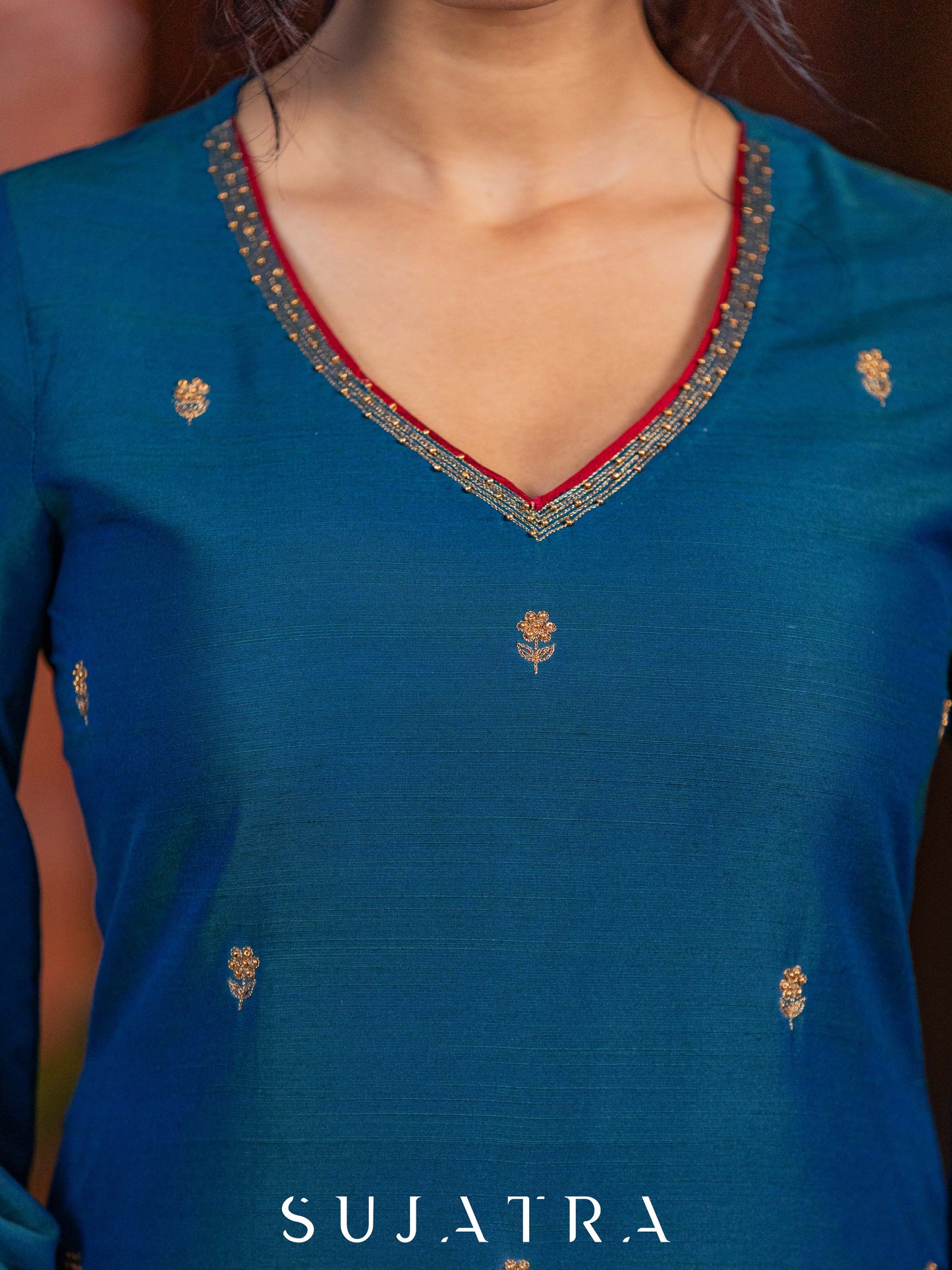 Noor - e - Neel Delicate Hand Embroidered Cotton Silk Kurta