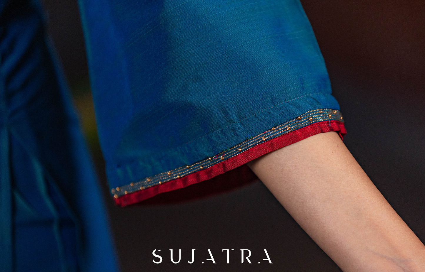Noor - e - Neel Delicate Hand Embroidered Cotton Silk Kurta
