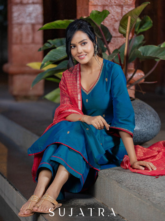 Noor - e - Neel Delicate Hand Embroidered Cotton Silk Kurta