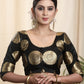 Pure Banarasi Blouse in Black and Gold with Lace on neckline and sleeves . Lining Given