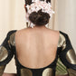 Pure Banarasi Blouse in Black and Gold with Lace on neckline and sleeves . Lining Given