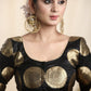 Pure Banarasi Blouse in Black and Gold with Lace on neckline and sleeves . Lining Given