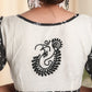 Standout Cotton Slub Blouse With Kantha Print Sleeves and Embroidered Motif On the Backside