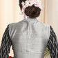 Smartly Combined Grey Cotton Silk and Pure Ikat Blouse with red Gathers on the sleeves