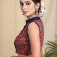 Exclusive  Cotton Handblock Printed front open Sleeveless  Blouse with Contrasting Mandarin Collar and Buttons