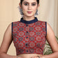 Exclusive  Cotton Handblock Printed front open Sleeveless  Blouse with Contrasting Mandarin Collar and Buttons