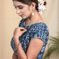 Cotton Indigo Blouse with  Stylish Flap Buttons on the Backside