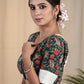 Graceful Cotton Block Printed  Blouse with Kantha Stitches and Cotrast Yoke at the Back