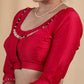 Beautiful Hot Pink Cotton Silk Blouse with Fine Pearl work on Neck and Sleeves