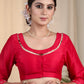 Beautiful Hot Pink Cotton Silk Blouse with Fine Pearl work on Neck and Sleeves