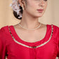 Beautiful Hot Pink Cotton Silk Blouse with Fine Pearl work on Neck and Sleeves