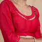 Beautiful Hot Pink Cotton Silk Blouse with Fine Pearl work on Neck and Sleeves
