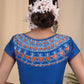 Graceful  Blue Cotton Silk Blouse with Artistic Geometric painting work