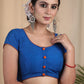 Graceful  Blue Cotton Silk Blouse with Artistic Geometric painting work