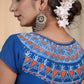 Graceful  Blue Cotton Silk Blouse with Artistic Geometric painting work
