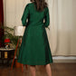 Forest green cotton silk one piece dress with exclusive hand embroidered yoke