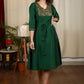 Forest green cotton silk one piece dress with exclusive hand embroidered yoke