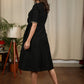 Black cotton silk dress with hand embroidery
