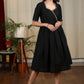 Black cotton silk dress with hand embroidery