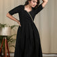 Black cotton silk dress with hand embroidery