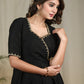 Black cotton silk dress with hand embroidery