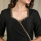 Black cotton silk dress with hand embroidery