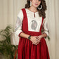 Exclusive hand painted maroon and white cotton one piece dress