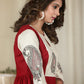 Exclusive hand painted maroon and white cotton one piece dress