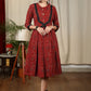 Exclusive maroon Ajrakh pleated one piece cotton dress