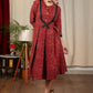 Exclusive maroon Ajrakh pleated one piece cotton dress