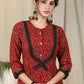 Exclusive maroon Ajrakh pleated one piece cotton dress
