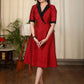 Exclusive maroon cotton silk dress with embellished collar