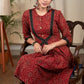 Exclusive maroon Ajrakh pleated one piece cotton dress