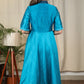 Blue cotton silk dress with stone embellishments