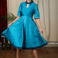 Blue cotton silk dress with stone embellishments