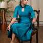 Blue cotton silk dress with stone embellishments