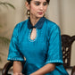 Blue cotton silk dress with stone embellishments