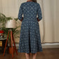 Exclusive Indigo printed cotton dress with Ajrakh details