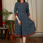 Exclusive Indigo printed cotton dress with Ajrakh details
