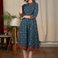 Exclusive Indigo printed cotton dress with Ajrakh details