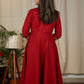 Maroon cotton dress with exclusive embroidered yoke & Ajrakh detailing