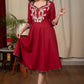 Maroon cotton dress with exclusive embroidered yoke & Ajrakh detailing