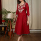 Maroon cotton dress with exclusive embroidered yoke & Ajrakh detailing