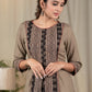 Beige handloom cotton dress with Ajrakh panel