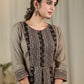Beige handloom cotton dress with Ajrakh panel