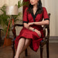 Exclusive maroon cotton silk dress with embellished collar