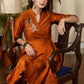 Exclusive Rust cotton silk dress with intricate hand embroidered motif