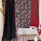 Floral Black Kantha with Maroon Kantha Bottom and Georgette Dupatta