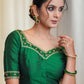 Dark  Green Cotton Silk Blouse Hand Embroidered Zardosi Work